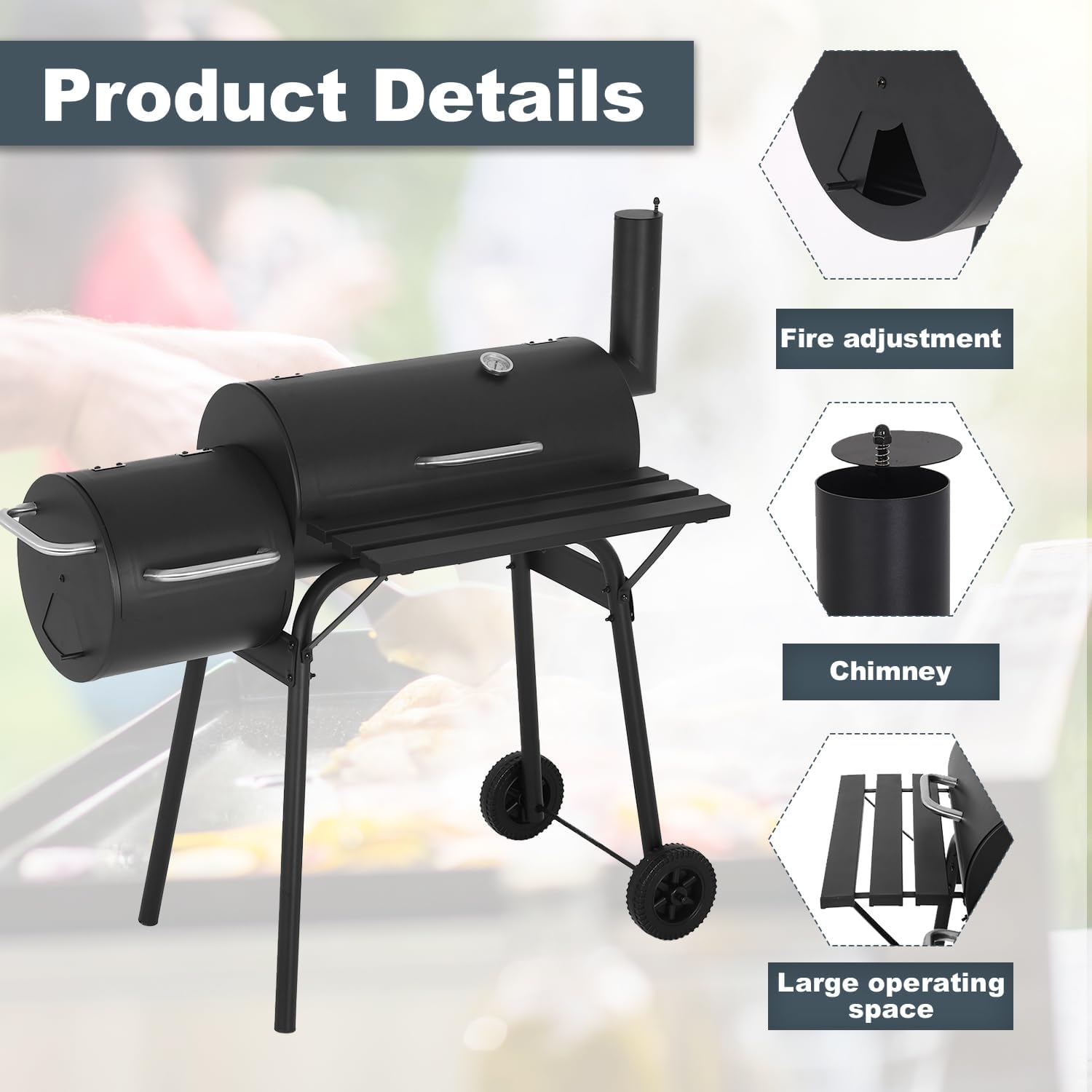 Heavy-Duty Charcoal BBQ Grill 43-Inch for Outdoor Cooking