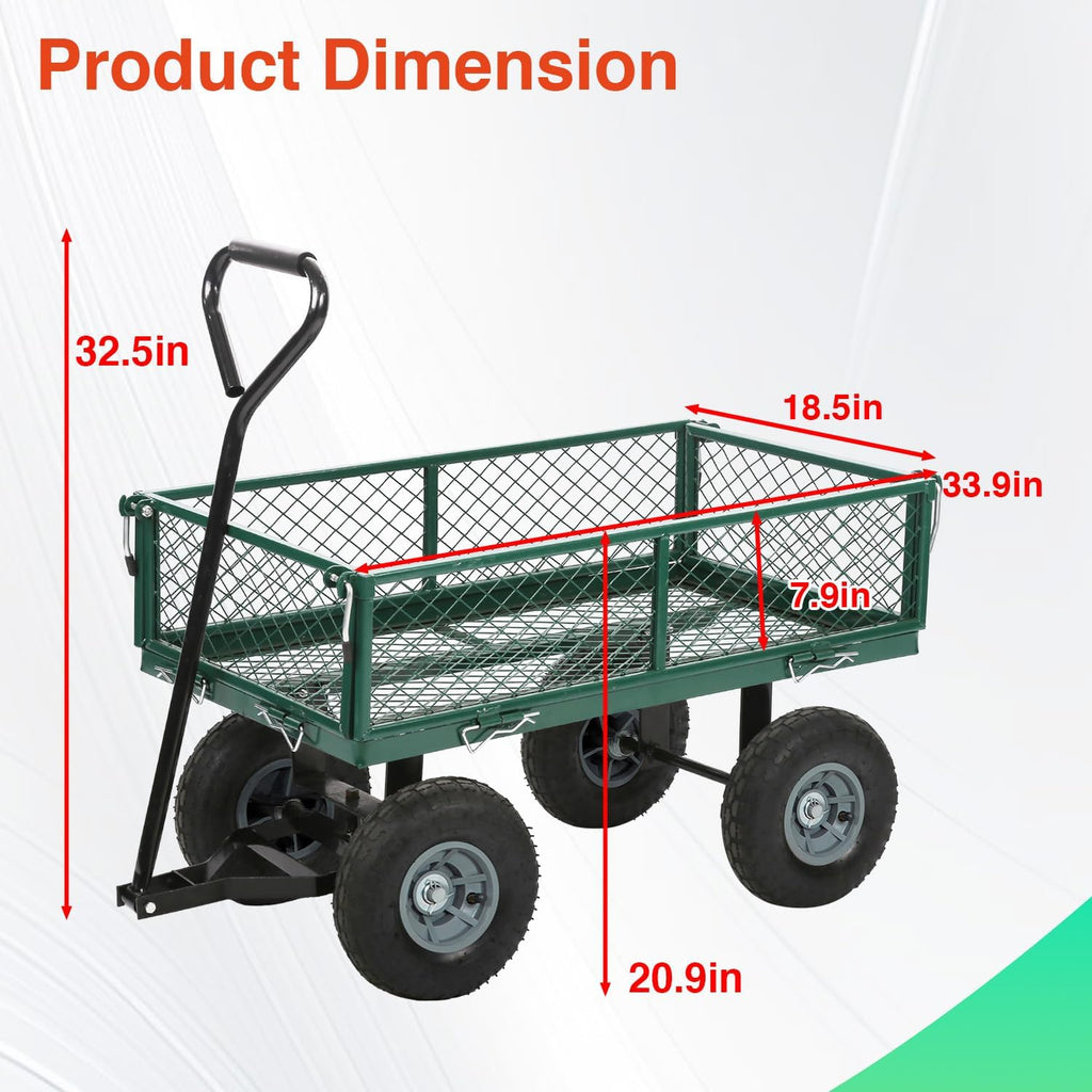 Large Capacity Garden Cart Heavy-Duty Steel Utility Wagon