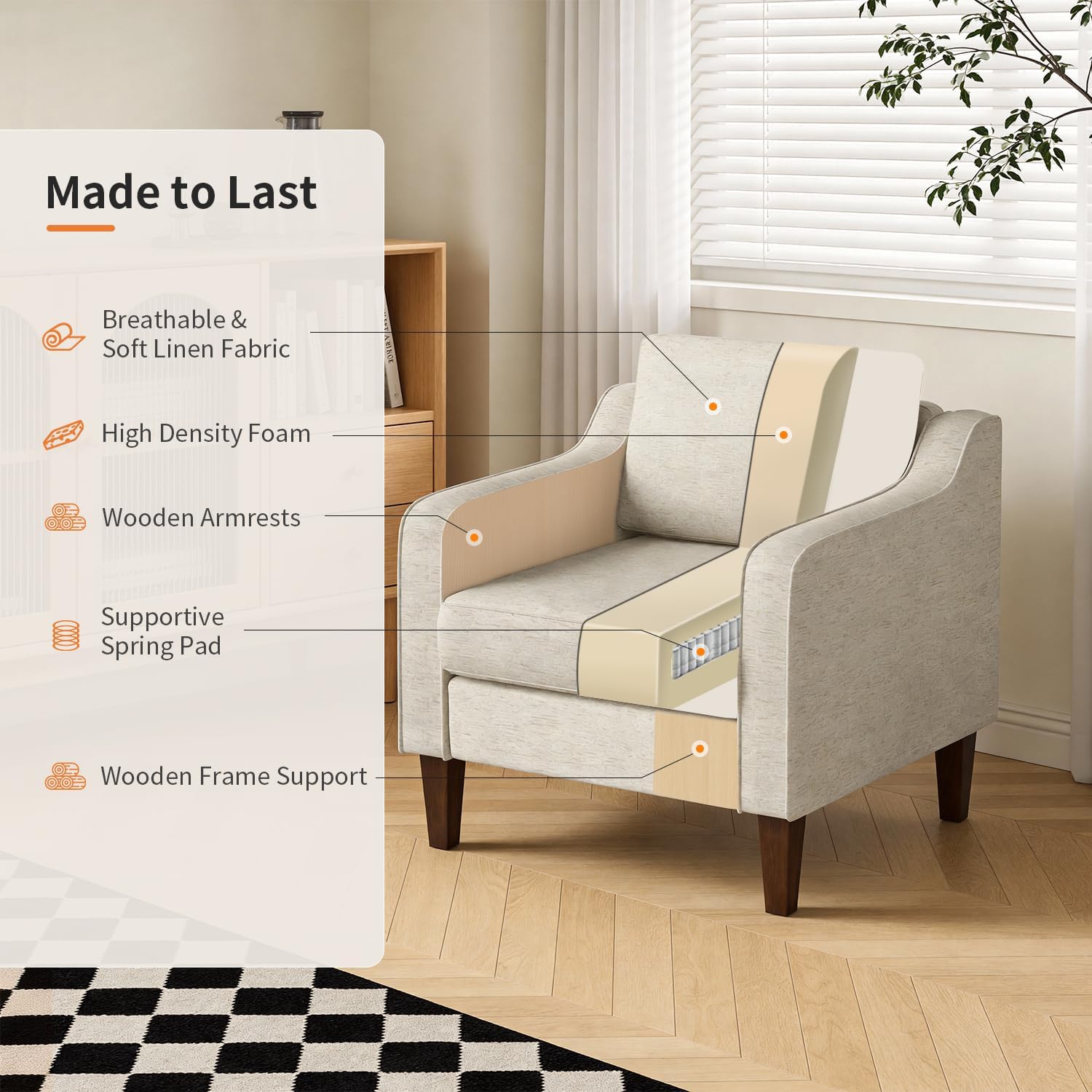 Upholstered Accent Chair Mid-Century Modern Cozy Armchair