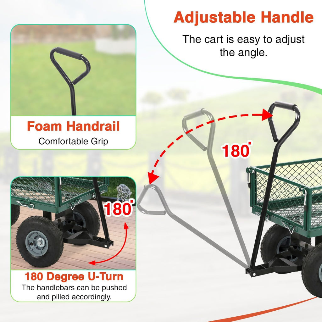Large Capacity Garden Cart Heavy-Duty Steel Utility Wagon