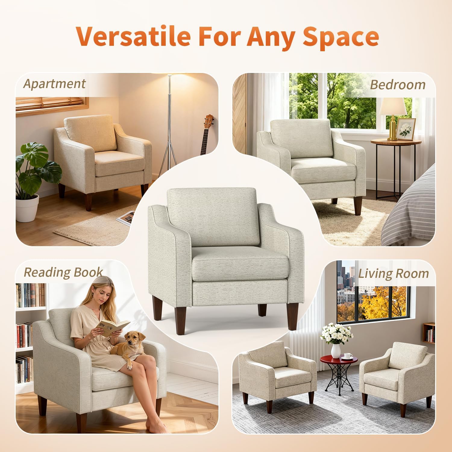 Upholstered Accent Chair Mid-Century Modern Cozy Armchair