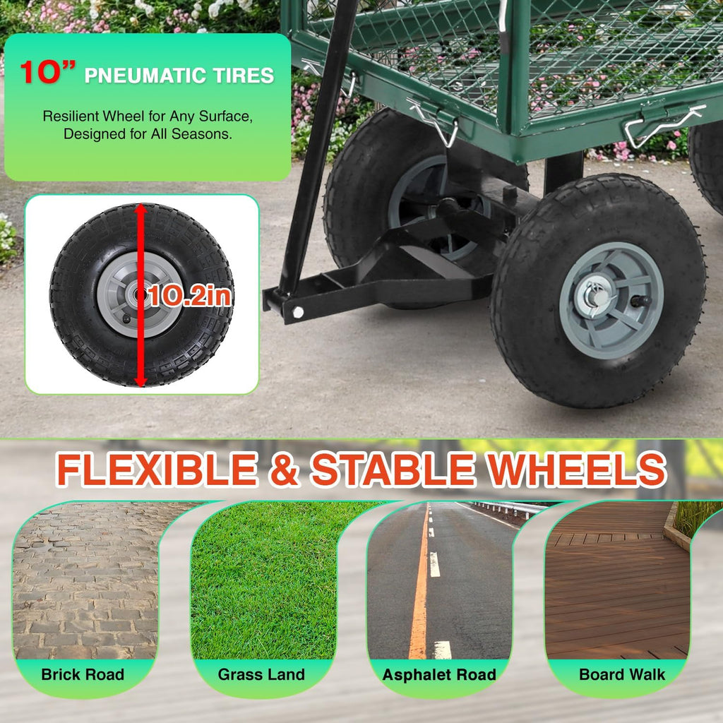 Large Capacity Garden Cart Heavy-Duty Steel Utility Wagon