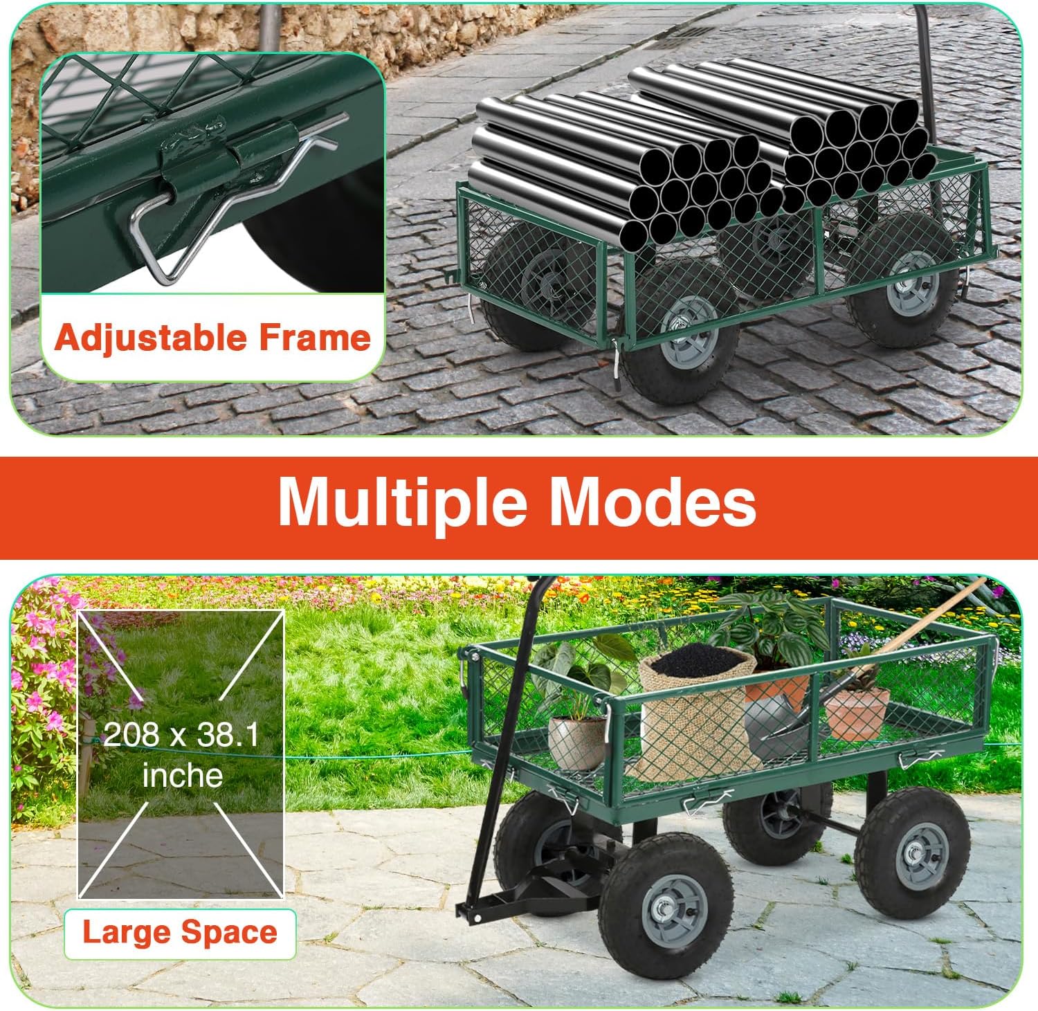 Large Capacity Garden Cart Heavy-Duty Steel Utility Wagon