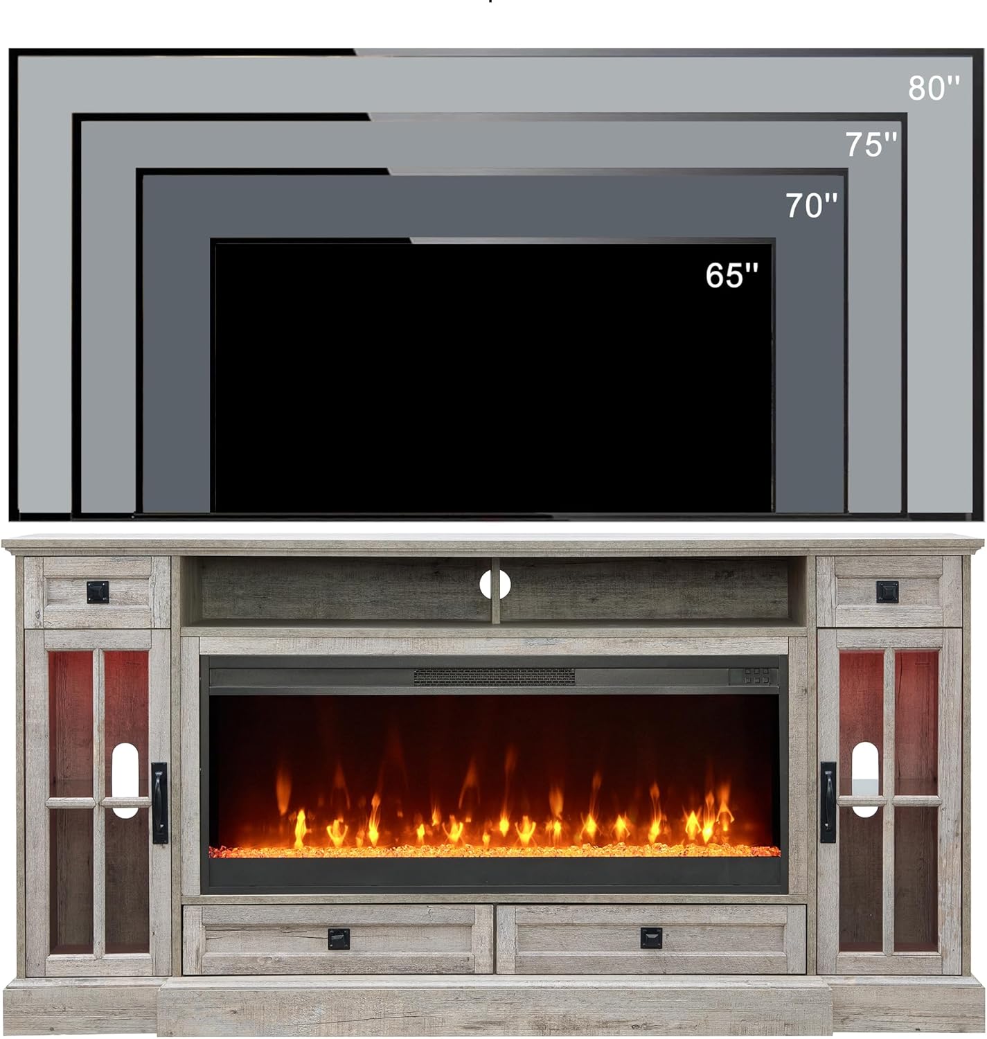 Farmhouse Fireplace TV Stand Entertainment Cabinet with Storage
