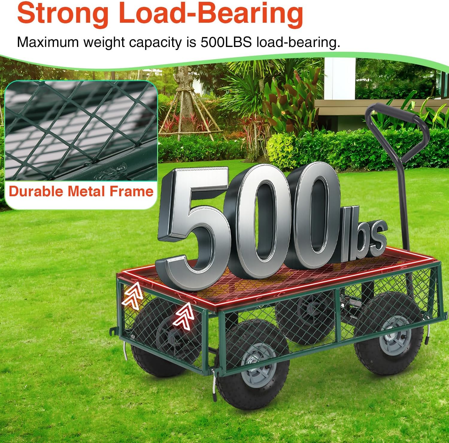 Large Capacity Garden Cart Heavy-Duty Steel Utility Wagon