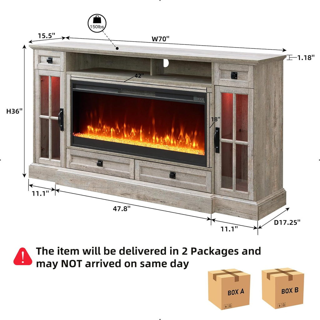 Farmhouse Fireplace TV Stand Entertainment Cabinet with Storage